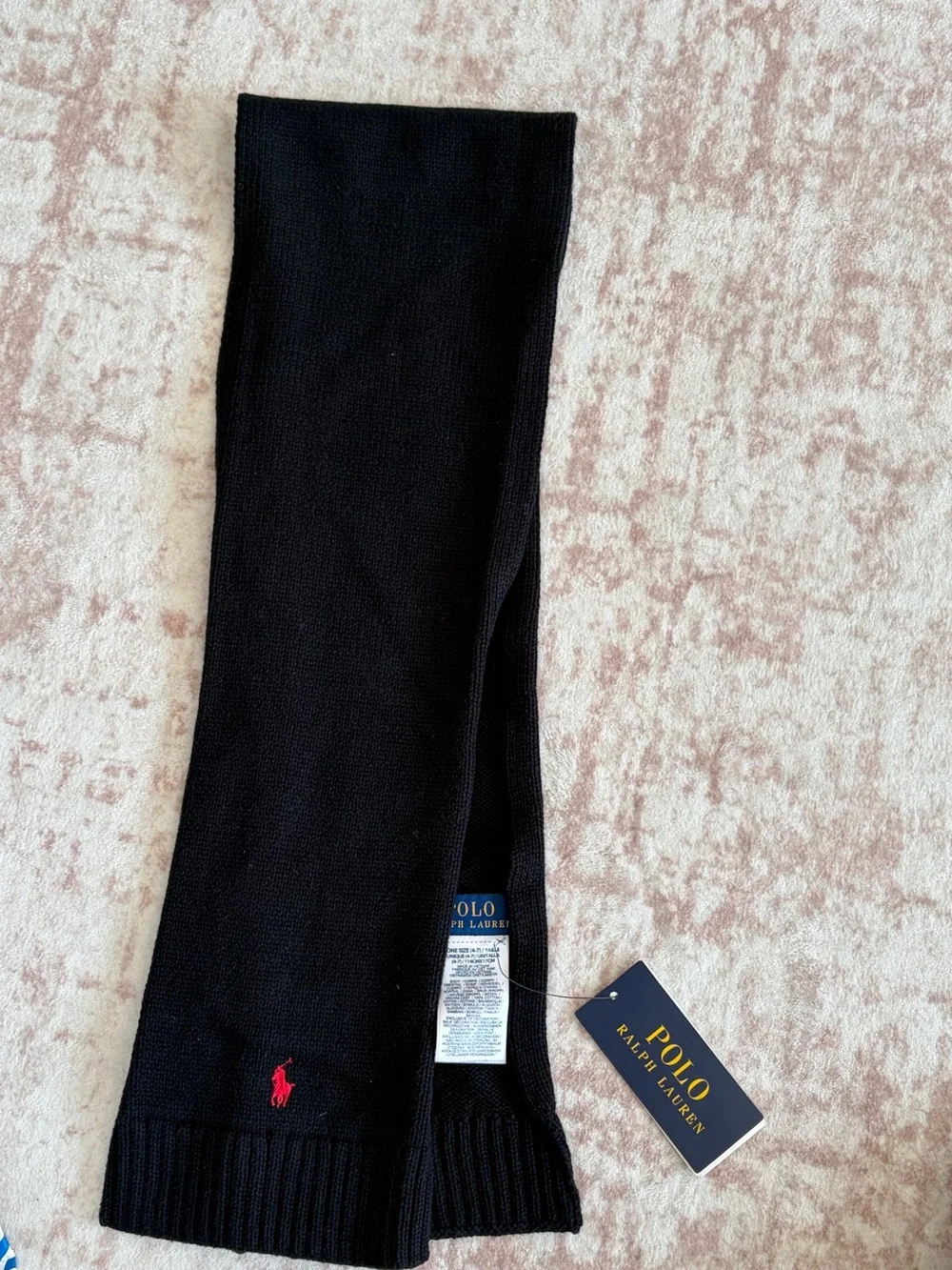 Polo Ralph Lauren Black Knit Scarf with Red Pony Logo cotton 4-7 y boys